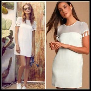 Lulus White Iced Latte Size S Mesh Tassel Sleeve Boho Shift Dress